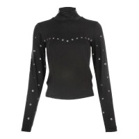 Grommet Mock Neck Top - Black