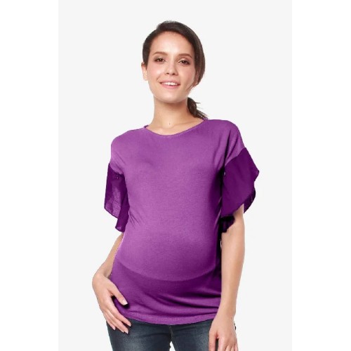 Flutter Sleeves Caela Nursing Top Eggplant