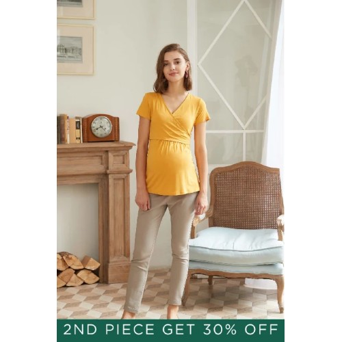 Denisha Bamboo Cotton Short Sleeve Nursing Top Marigold