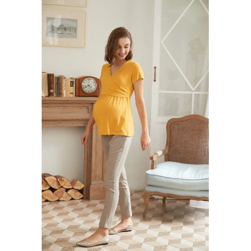 Denisha Bamboo Cotton Short Sleeve Nursing Top Marigold