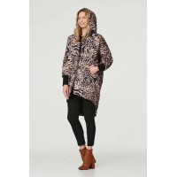 Printed Zip Front High Low Coat