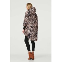 Printed Zip Front High Low Coat