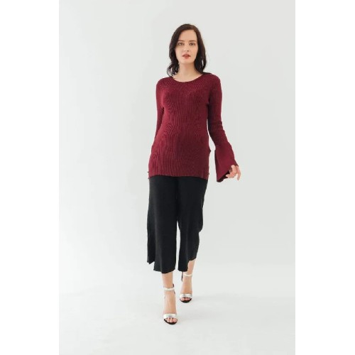 Long Flare Sleeves Derya Sweater Nursing Top Wine