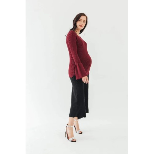 Long Flare Sleeves Derya Sweater Nursing Top Wine