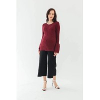 Long Flare Sleeves Derya Sweater Nursing Top Wine