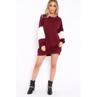 Wine Jumper Dress with Fur Sleeves - Paris