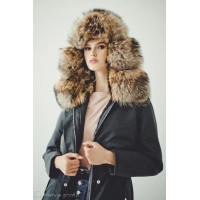 Rabbit Fur Parka Coat (Black)