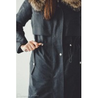 Rabbit Fur Parka Coat (Black)
