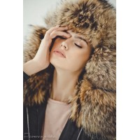 Rabbit Fur Parka Coat (Black)