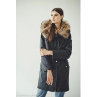 Rabbit Fur Parka Coat (Black)