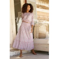 Fiona Block Print Skirt | White/Pink