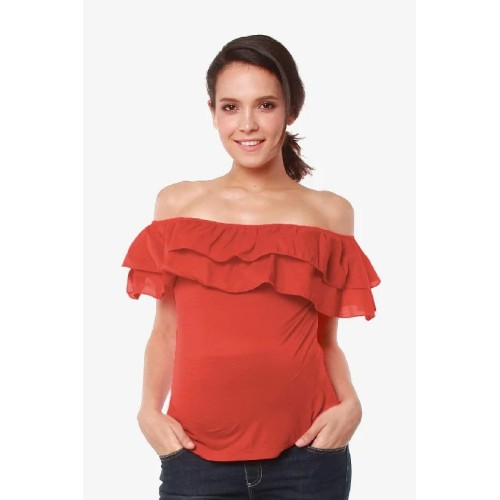 Off Shoulder Cacey Nursing Top Dark Coral