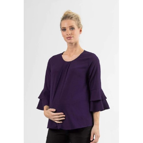 Long Flounce Sleeves Coreene Nursing Top Eggplant