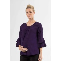Long Flounce Sleeves Coreene Nursing Top Eggplant