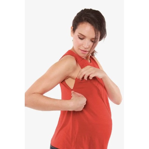 Sleeveless Caliana Frills Nursing Top Dark Coral