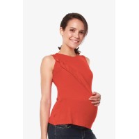 Sleeveless Caliana Frills Nursing Top Dark Coral