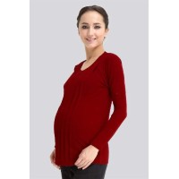 Long Sleeved Bamboo Cotton Venus Pleats Row Nursing Top Maroon