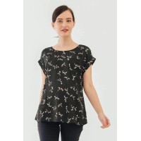 Clarisa Back Bow Black Sprigs Short Sleeve