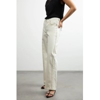 STRAIGHT LEG TWILL PANT WITH FRAYED SIDES