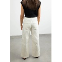 STRAIGHT LEG TWILL PANT WITH FRAYED SIDES