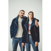 Sale! Beaver Fur Bomber Jacket (Blue)