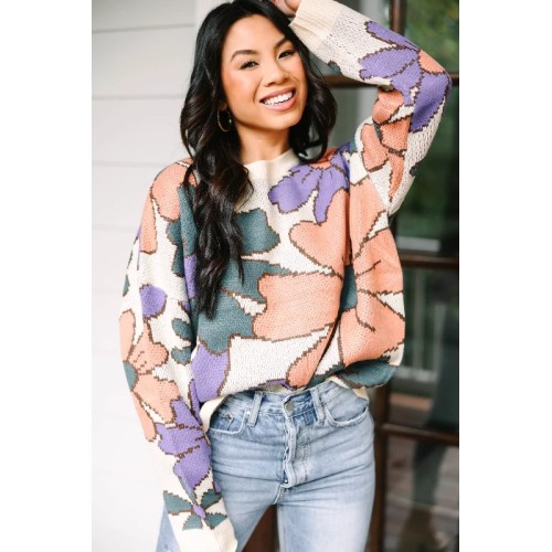 Here For You Dusty Brown Floral Sweater