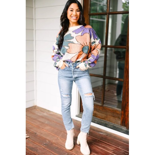 Here For You Dusty Brown Floral Sweater