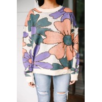 Here For You Dusty Brown Floral Sweater