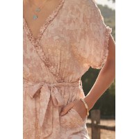 Rose Tinted Floral Swiss Dot Belted Romper