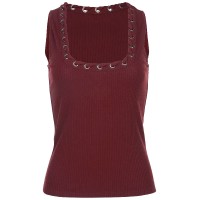Lace-Up Square Neck Tank - Wine