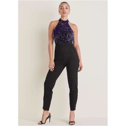 High Neck Sequin Jumpsuit - Fantasy Sequins
