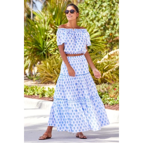Bea Organic Cotton Skirt | Pineapple White/Blue
