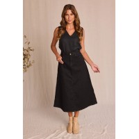 Adrift Denim A-Line Skirt in Black