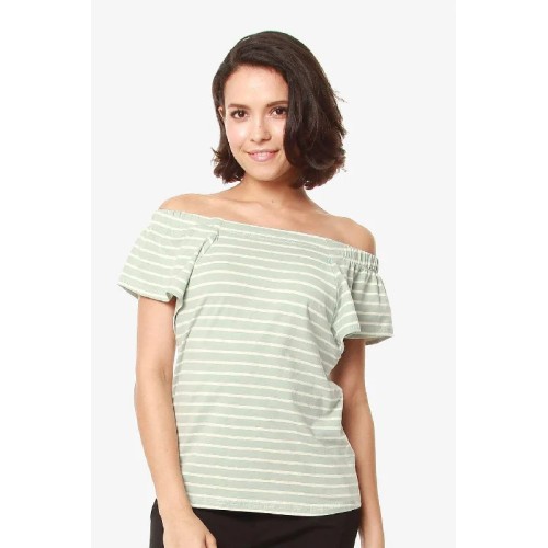 Flutter Sleeves Callie Square Neck Mint Stripes Nursing Top