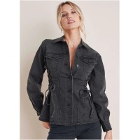 Lace Up Denim Jacket - Black Wash