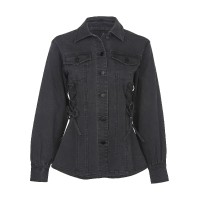 Lace Up Denim Jacket - Black Wash