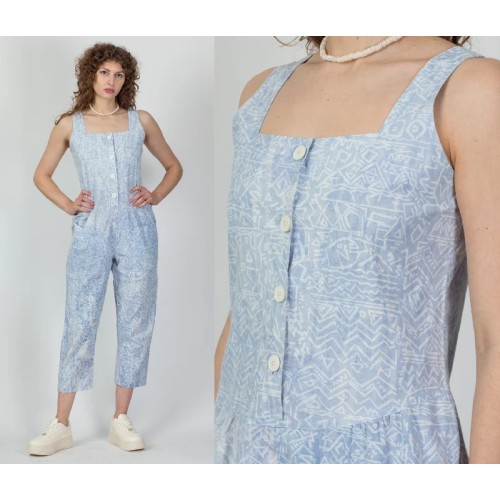 80s I. Magnin Abstract Geometric Print Jumpsuit - Medium