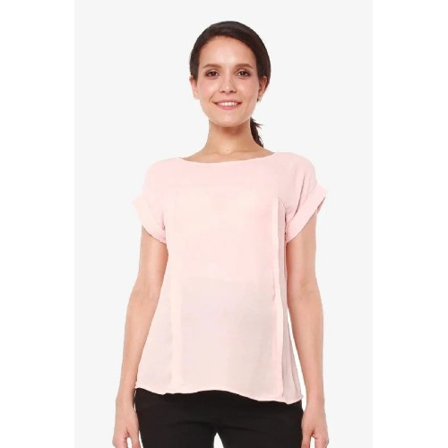 Woven Short Sleeve Clarisa Back Bow Nursing Top Dusty Pink