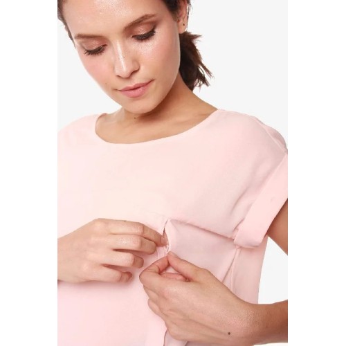 Woven Short Sleeve Clarisa Back Bow Nursing Top Dusty Pink