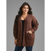 Leopard Print Patchwork Lantern Sleeve Cardigan