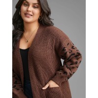 Leopard Print Patchwork Lantern Sleeve Cardigan
