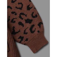 Leopard Print Patchwork Lantern Sleeve Cardigan