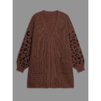 Leopard Print Patchwork Lantern Sleeve Cardigan