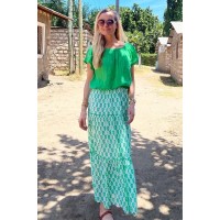 Bea Organic Cotton Skirt | White/Green