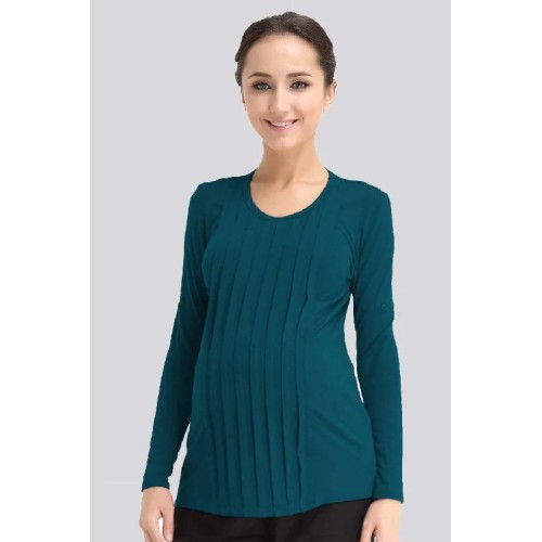 Long Sleeved Venus Pleats Row Top Teal