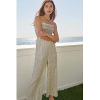 New Latitudes Smocked Striped Jumpsuit