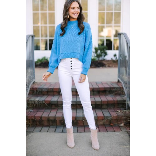Where I Am Deep Sky Blue Cropped Sweater