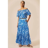 Becks Block Print Skirt | Japanese Flower Cobalt