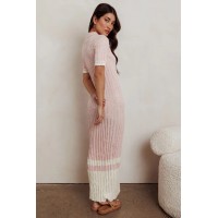 Cayla Button-Up Ribbed Knit Dress Pink