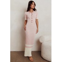 Cayla Button-Up Ribbed Knit Dress Pink